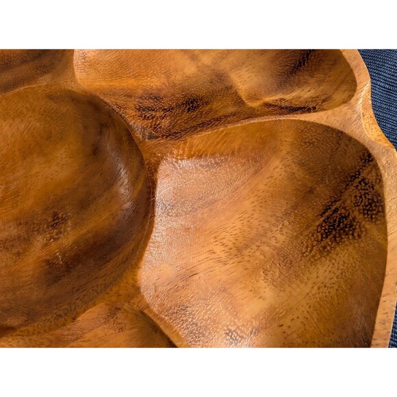 Hand Carved Solid Teak Wooden Divided Serving Dish Made in Thailand 1960s 1970s - Picture 5 of 5